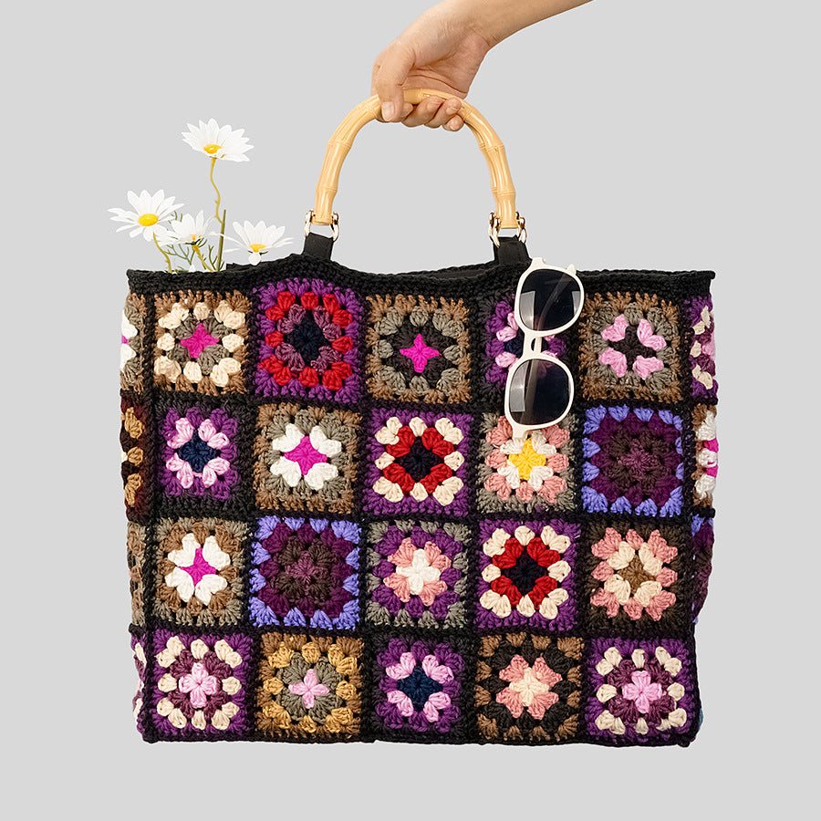 Retro Clashing Grandmother Plaid Woven Bag