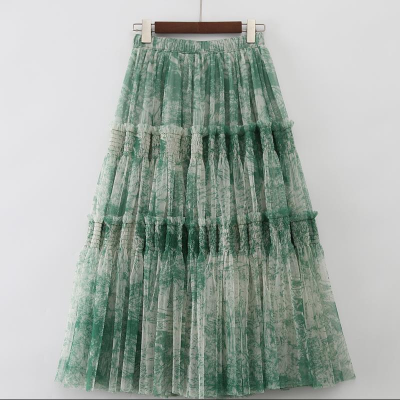 Ink Printing Skirt Elastic Waist Stitching Yarn
