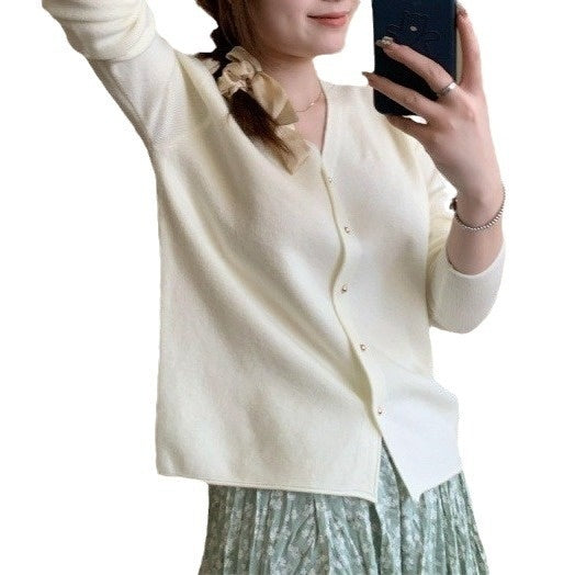 Autumn Womens Knitted Cardigan Cropped Relaxed-fit Top