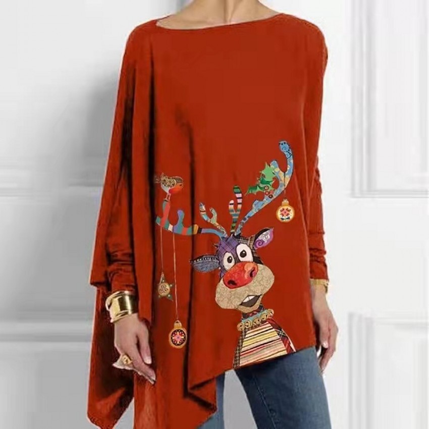 Langærmet Irregulært Mønstret Print Pullover T-shirt