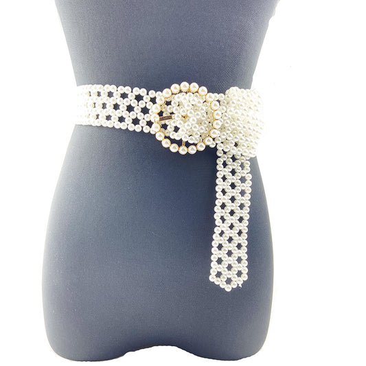Net Red Handmade Beaded Pearl Ladies Belt Decoration Wild Skirt Diamond Braided Belt
