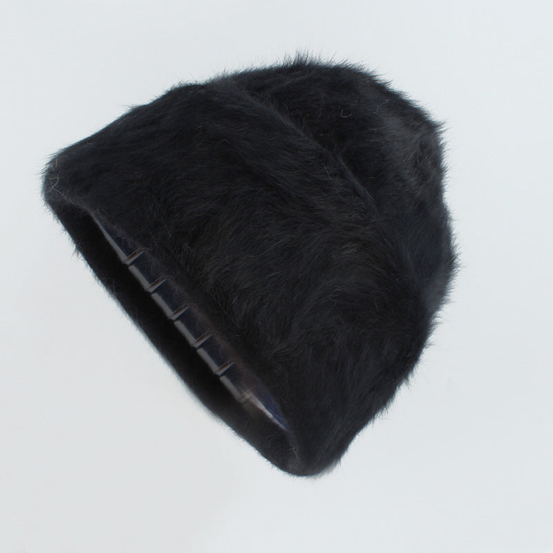 Plush and gentle rabbit hair knitted pile hat