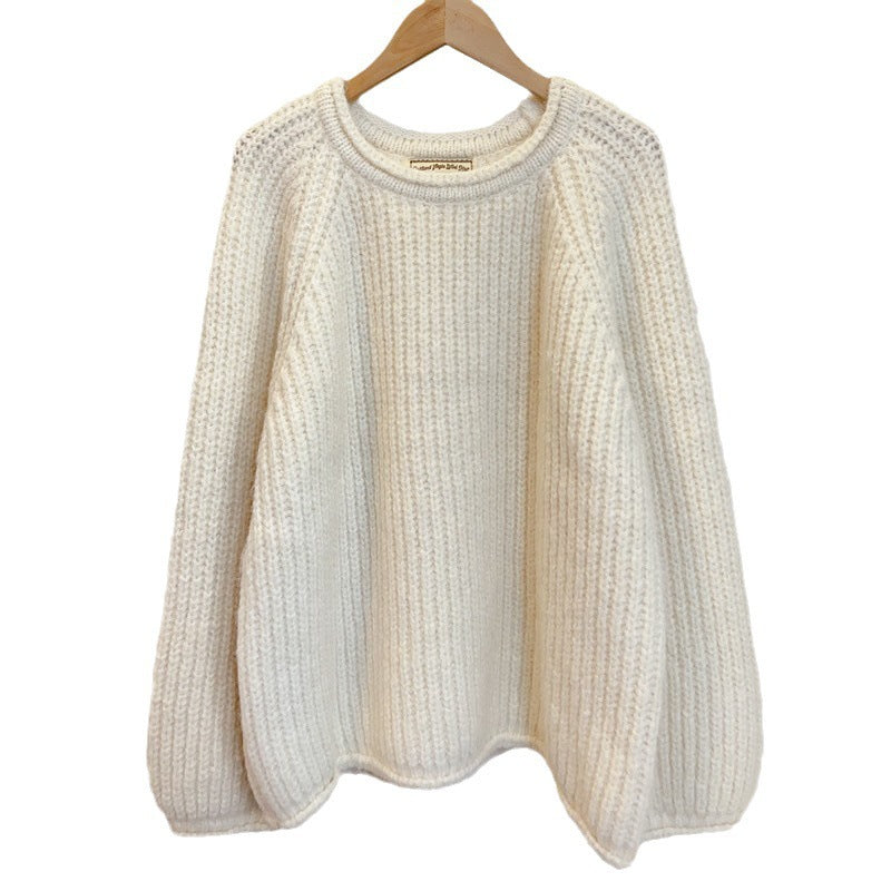 Korean Style Lazy Style Solid Color Curling Coarse Yarn Sweater For Women