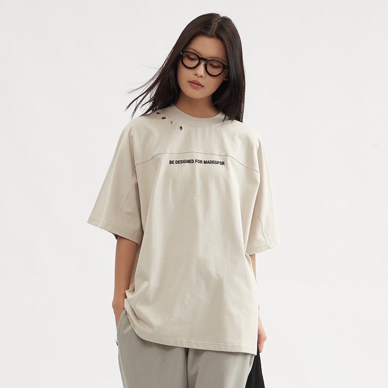 Heavy American Retro Small Neckline Ins Short Sleeve