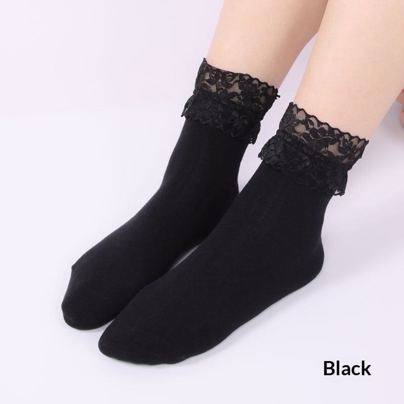 Cotton Socks With Lace Trim For Girls