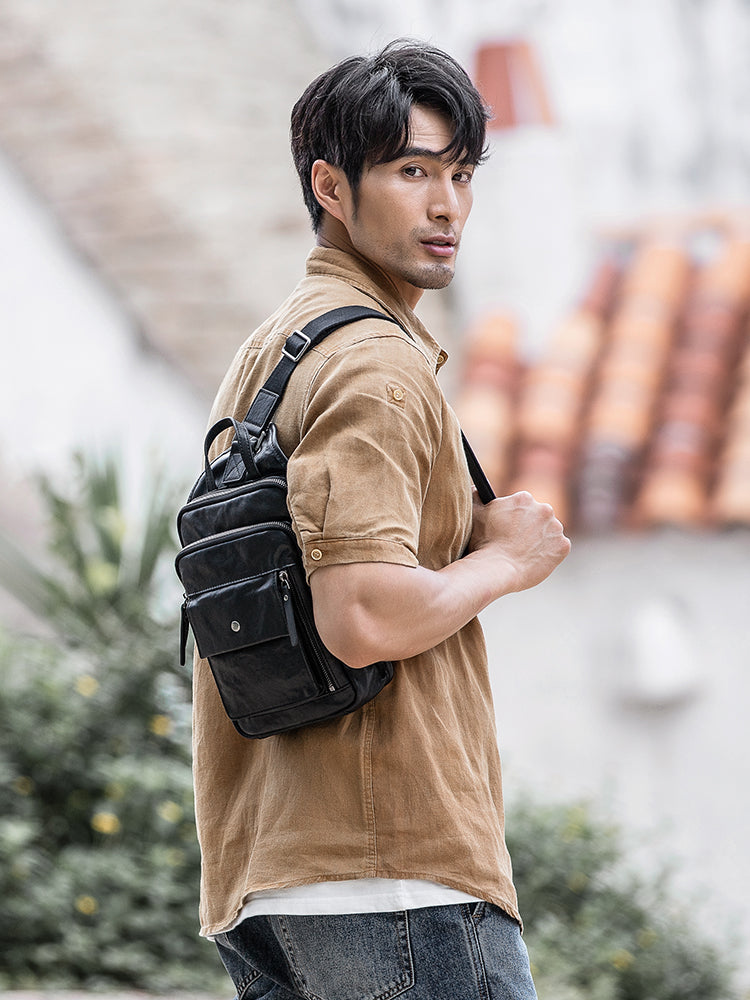 Genuine Leather Casual Men's Top Layer Chest Bag