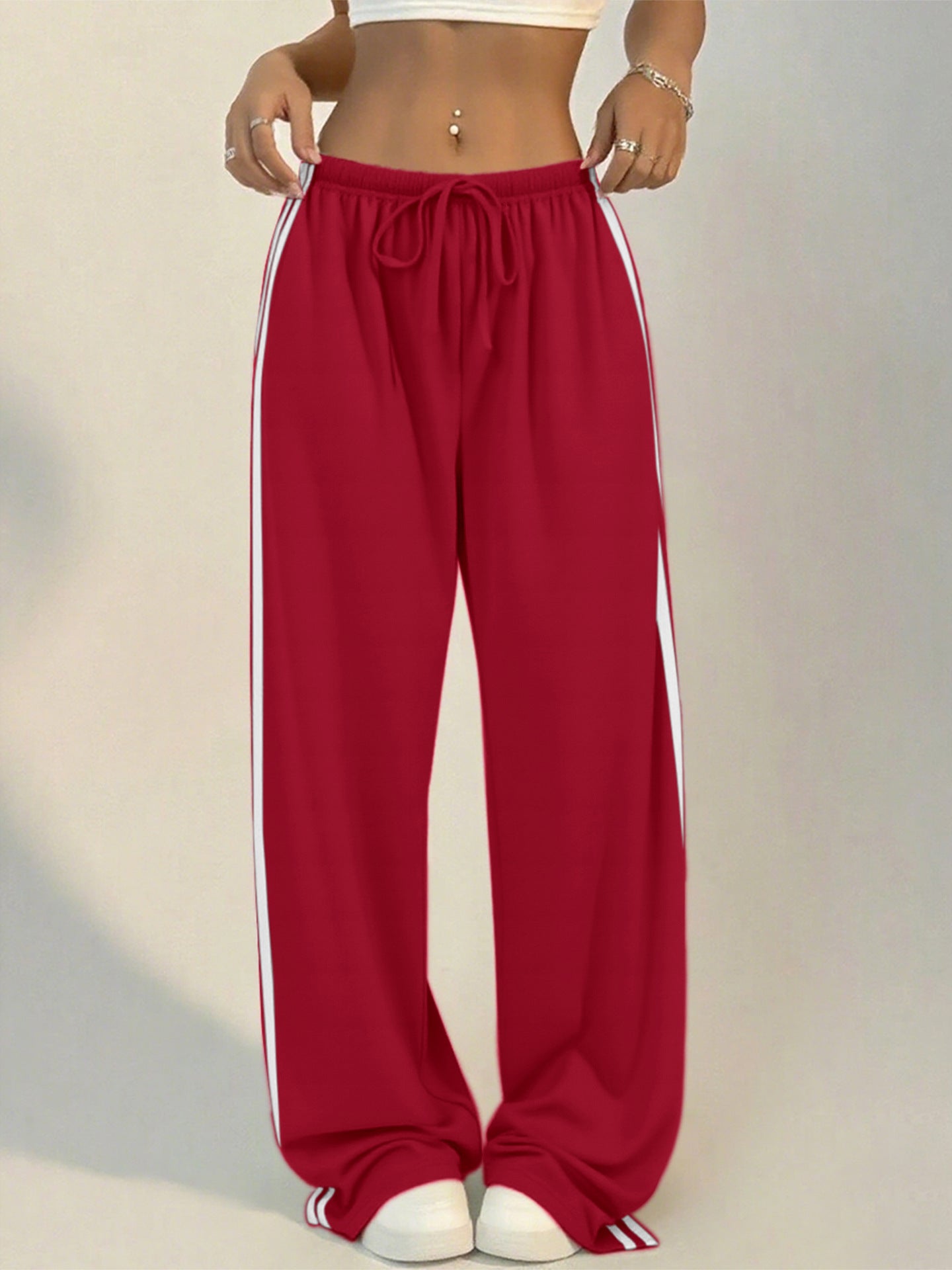 Womens Striped Slit-Edge Wide Leg Casual Pants