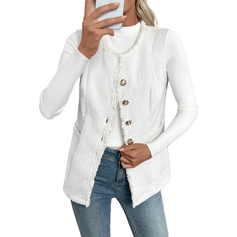 Solid Color High Class Elegant Elegant Cardigan Vest Coat For Women