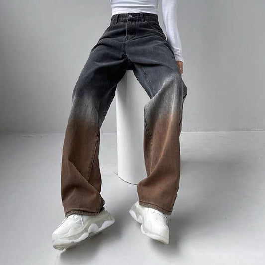 Dame Højtaljede Løse Lige Gradient Jeans