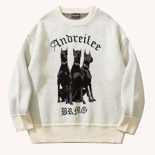 Retro langærmet striktrøje med rund hals til efterår og vinter