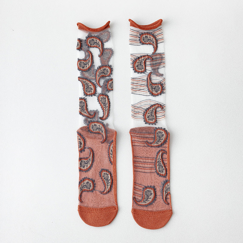 Womens Glass-knit Asymmetrical Ruffle Ankle Socks