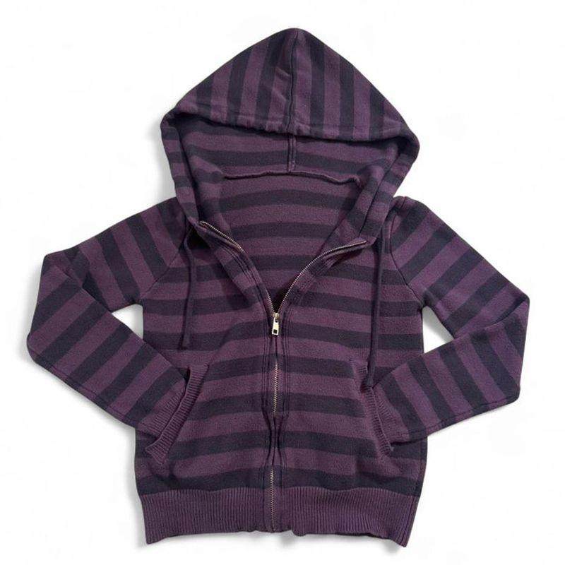 Purple And Black Striped Hooded Casual Sweatshirt