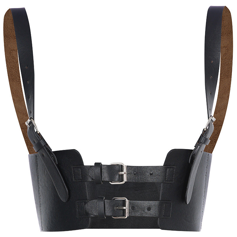 Women's Casual Stitching PU Leather Solid Color Stretch Vest Waist Seal