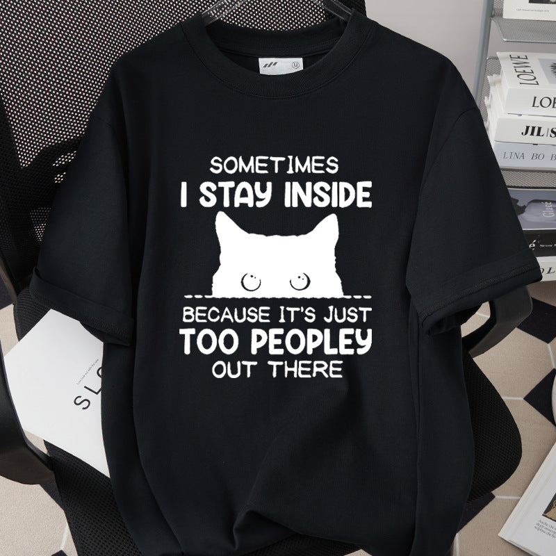 Cat-themed Creative Print T-shirt Simple And Trendy