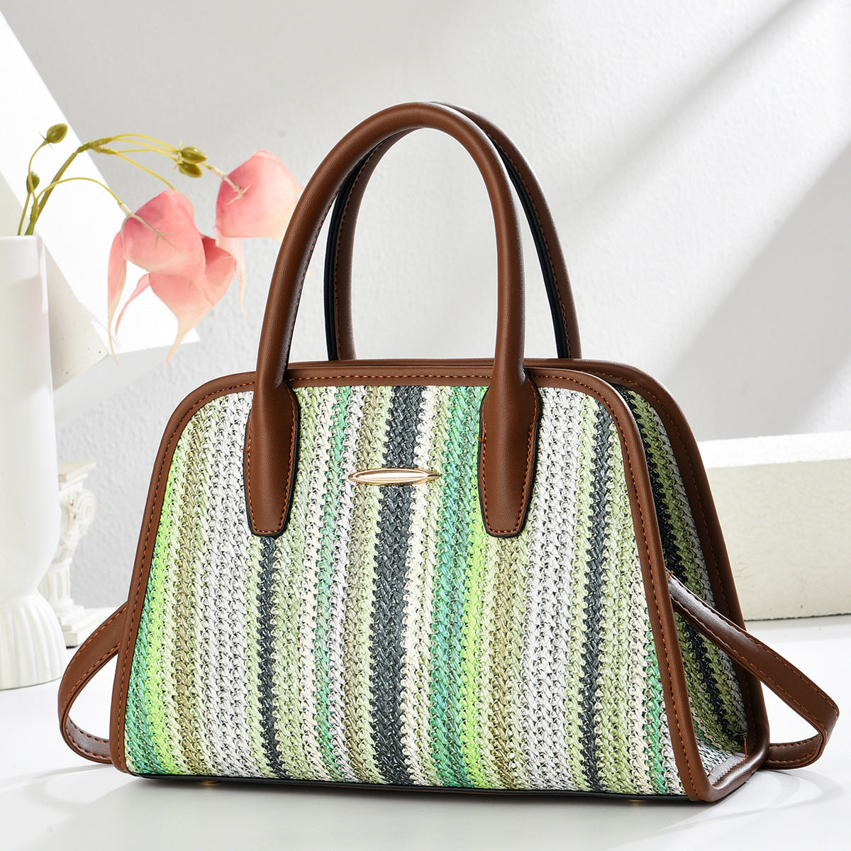 Contrast-color Commuter Handbag For Women