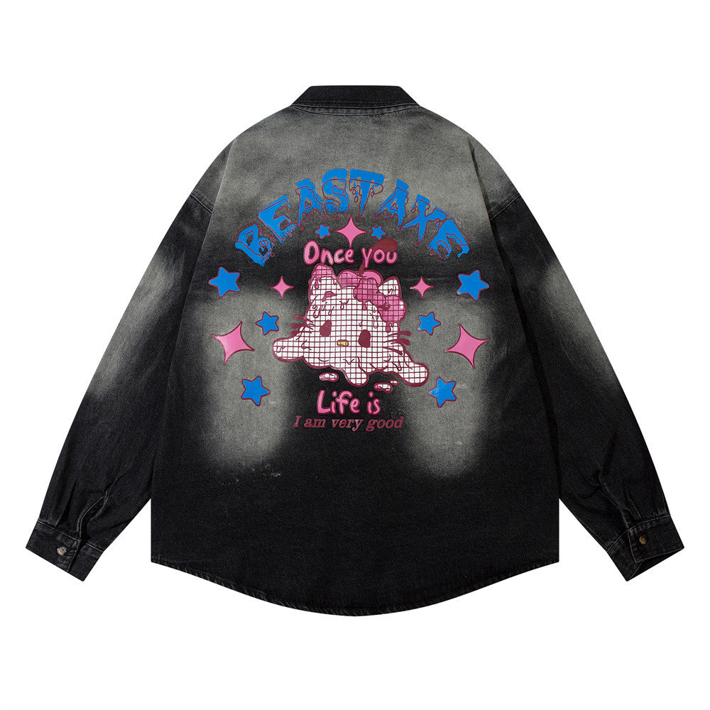 National Fashion High Street Niche tegneserieprint denim skjortejakke