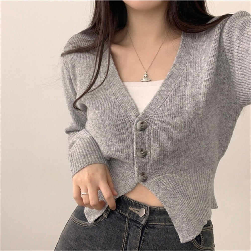 French-style Versatile Slim-fit Knit Cardigan For Petite Womenperfect For Fall And Winter