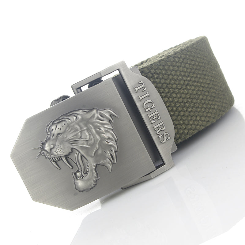 Men's Casual Tiger Head Automatic Buckle Canvas Belt