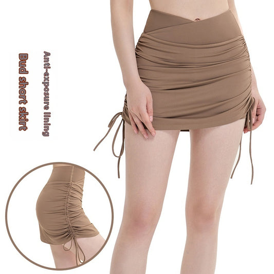 Drawstring High Top Sports Short Skirt Women's Running Anti-exposure Yoga Shorts
