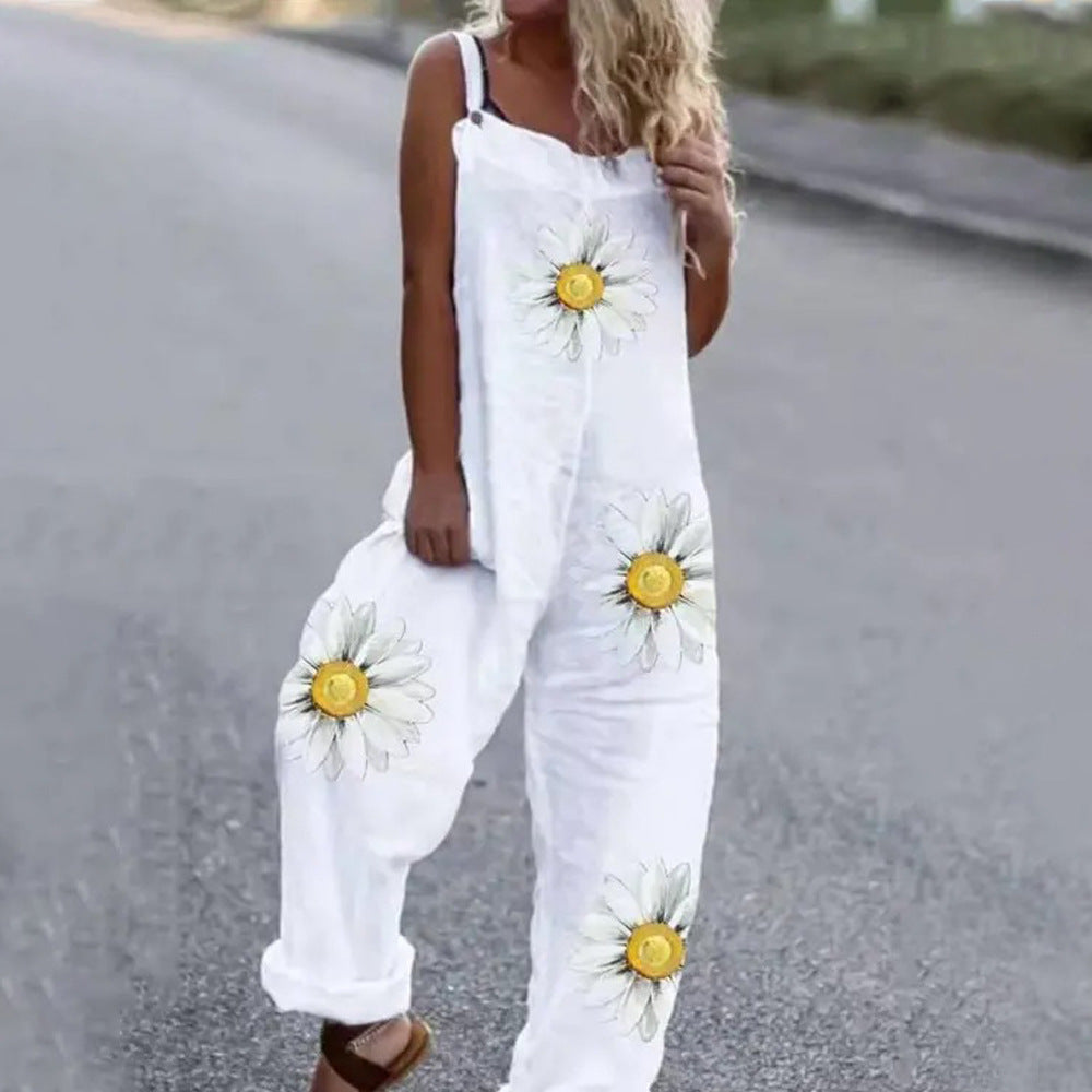 Women's Printed Sleeveless Sling Loose Casual Jumpsuit