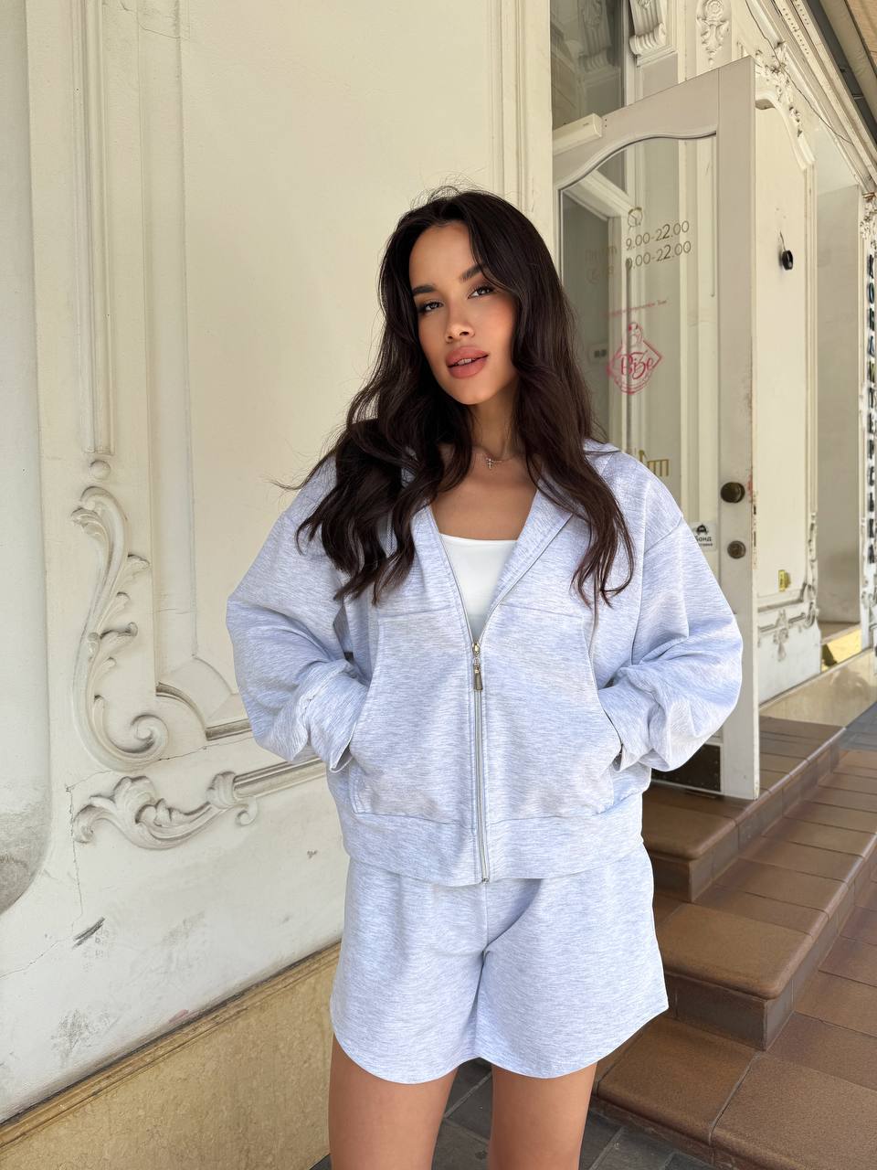 Casual Sweater Jacket And Wide Leg Shorts Two Piece Set