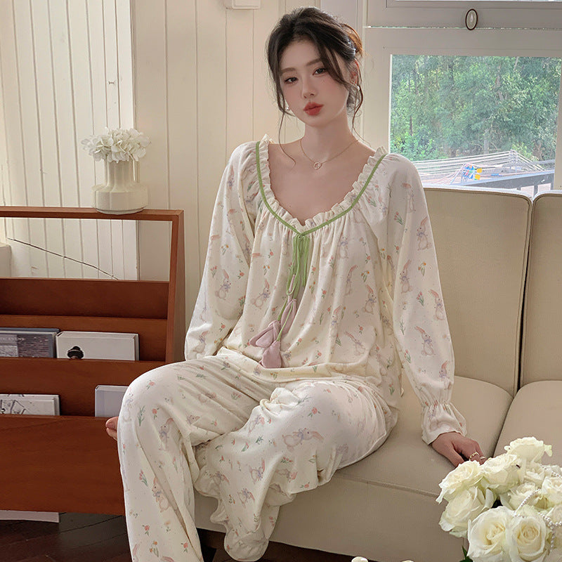 Womens AutumnWinter Pajamas Thin Fleece Set With Long Sleeves And Long Pants