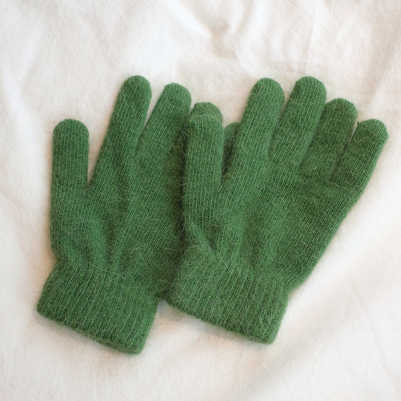 Women's Winter Finger Knitting Cute Monochrome Girl Versatile Pure Color Warm Gloves