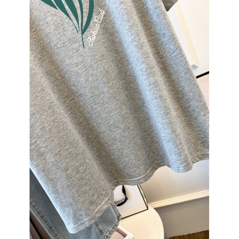 Combed Cotton Printed Summer Clothing Short Sleeve T-shirt Women's Loose Korean Style