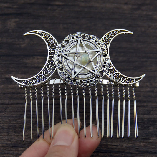 Handmade Witch Pentagram Moon Bridal Hair Accessory
