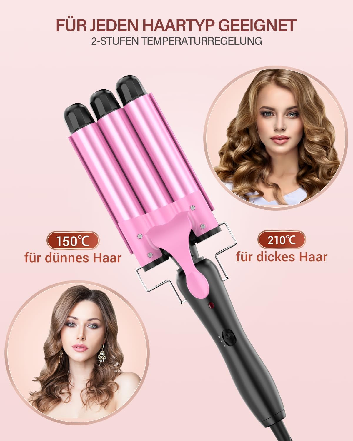 Rizador Profesional Con Cono Rizador, Plancha De Pelo Ondulada De Cerámica De 25 Mm Para Rizos Perfectos Y Cabello Ondulado, Estilo Versátil Y Duradero, Rosa