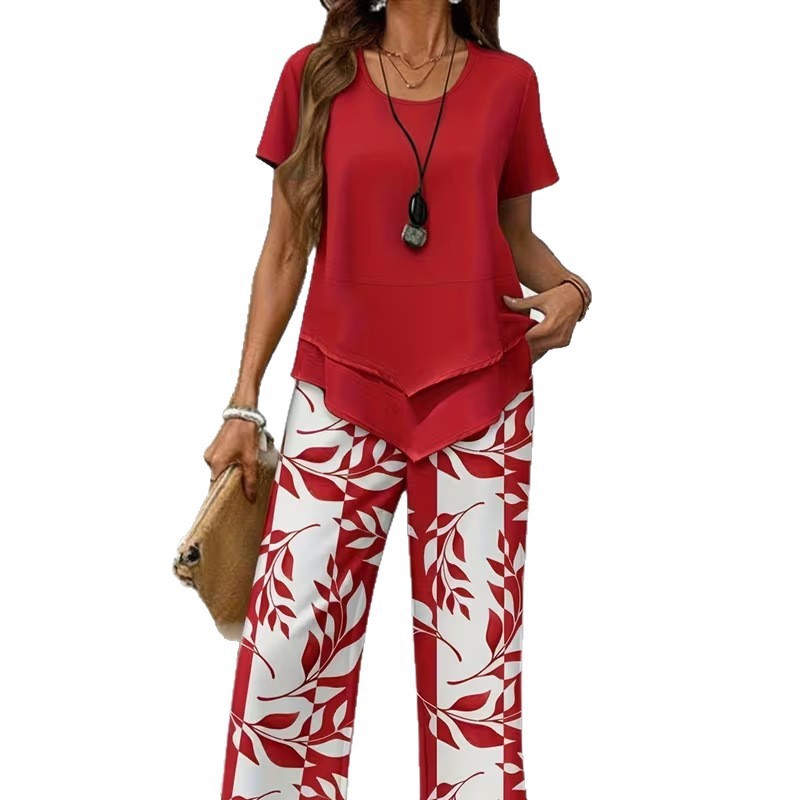 Elegant High-waisted Wide-leg Pants Two-piece Set