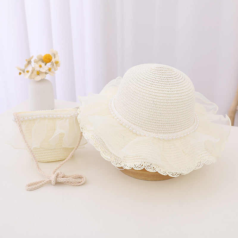 Children's Fashion Lace Pearl Straw Sun Hat