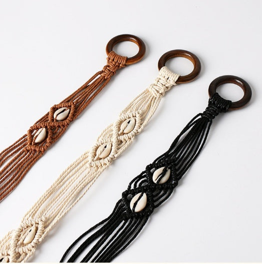 Ethnic Style Woven Wide Belt Women's Dress Casual All-match Decorative Tassels Rope Waist Chain Bohemian Accessories
