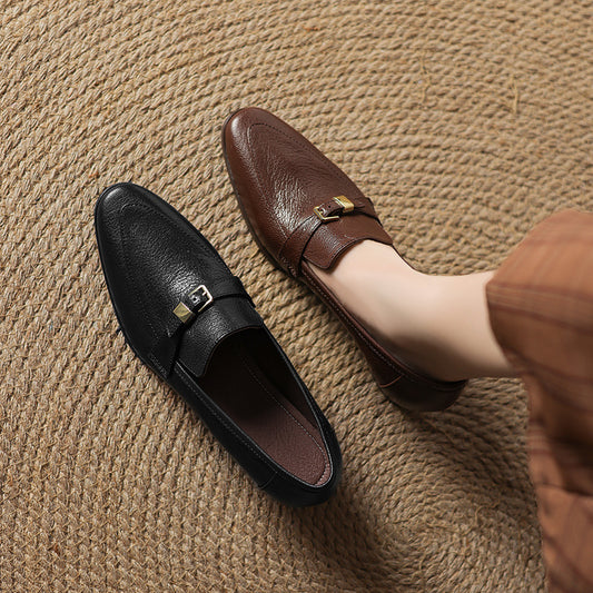 Casual 3cm Low Heel Spring New British Leather Shoes Women