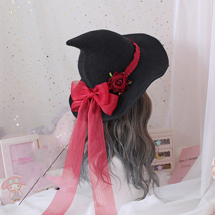 Lolita Halloween Retro Heksehat Maskerade Rose Stor Sløjfe Troldmandshat Gotisk Magisk Pigehat Cosplay Tilbehør Festdekoration