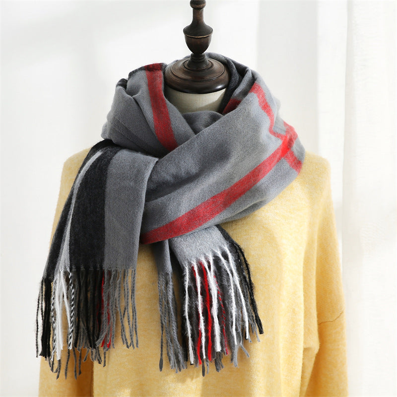Imitation Cashmere Scarf Sweet Striped Shawl To Keep Warm