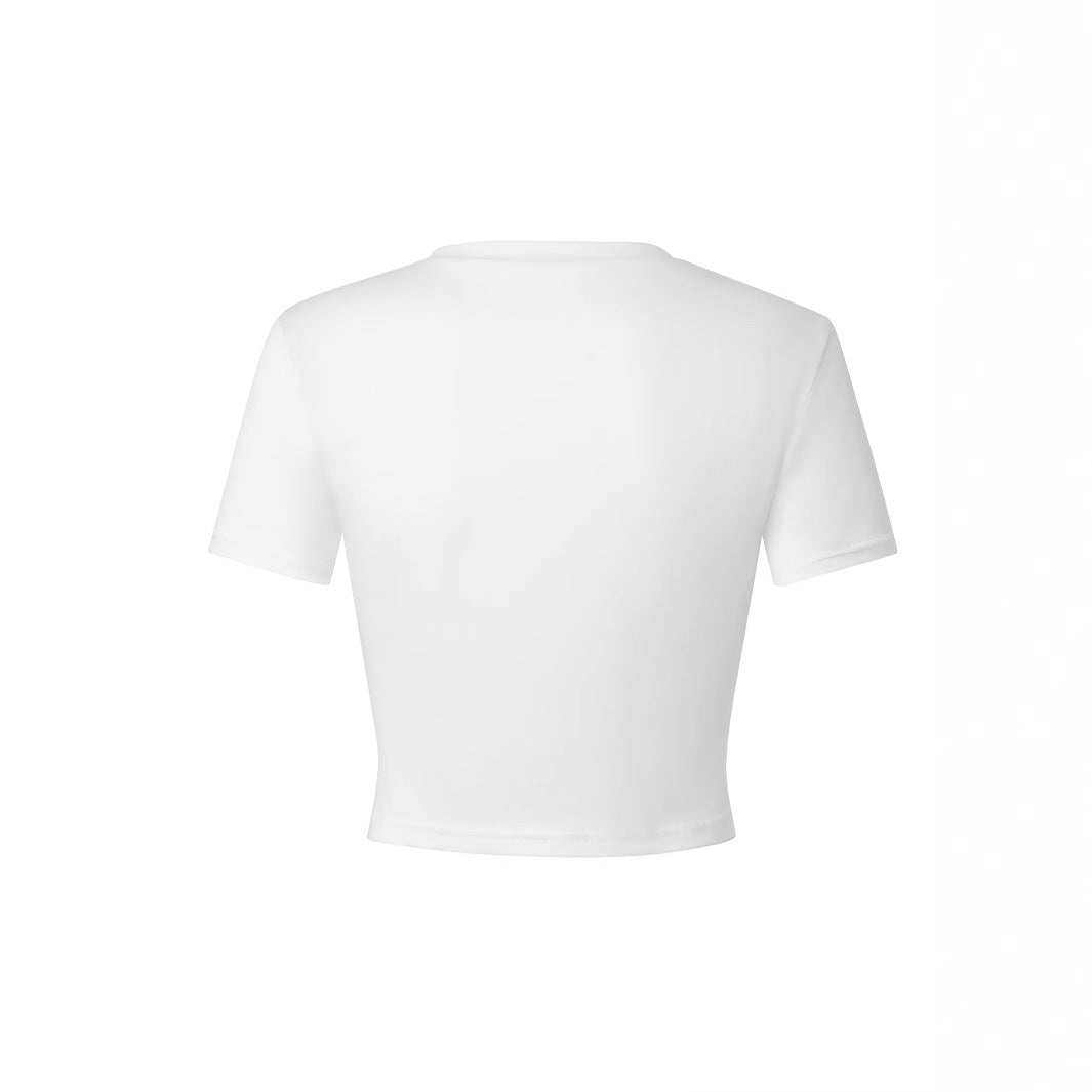 Womens Summer Casual T-Shirt With Metal Ball And Letter Print