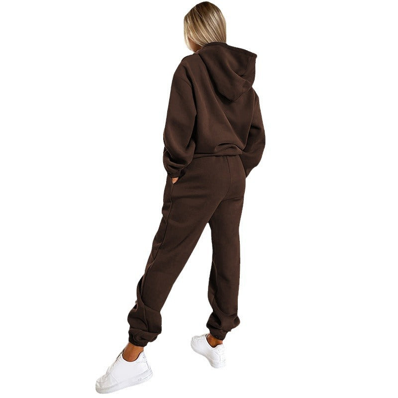 Letter Printing Fleece Loose Leisure Suit