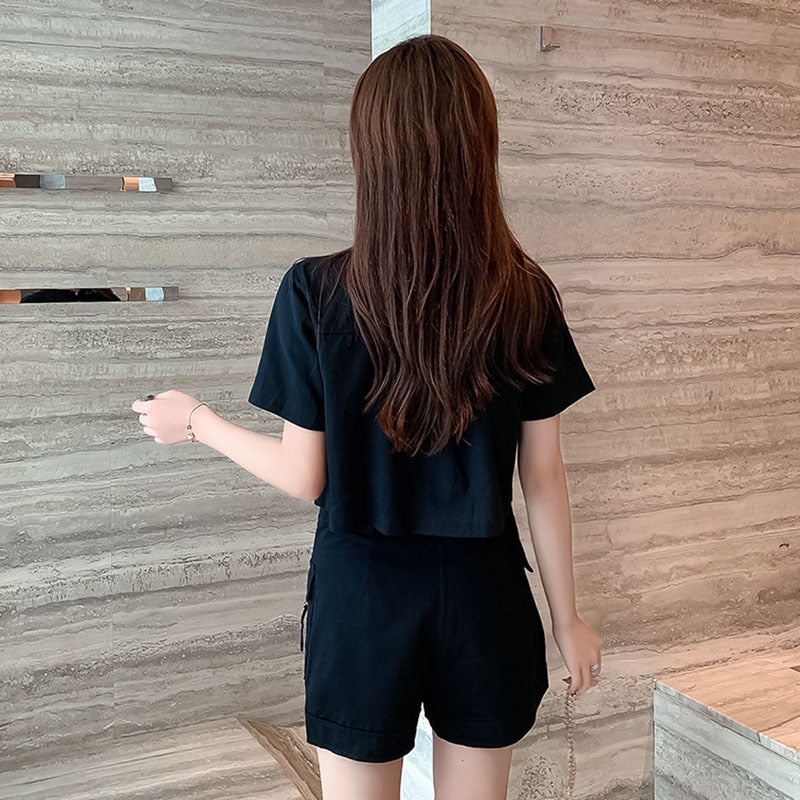 All-matching Work Clothes Style Short Sleeve Jacket Wide Leg Shorts