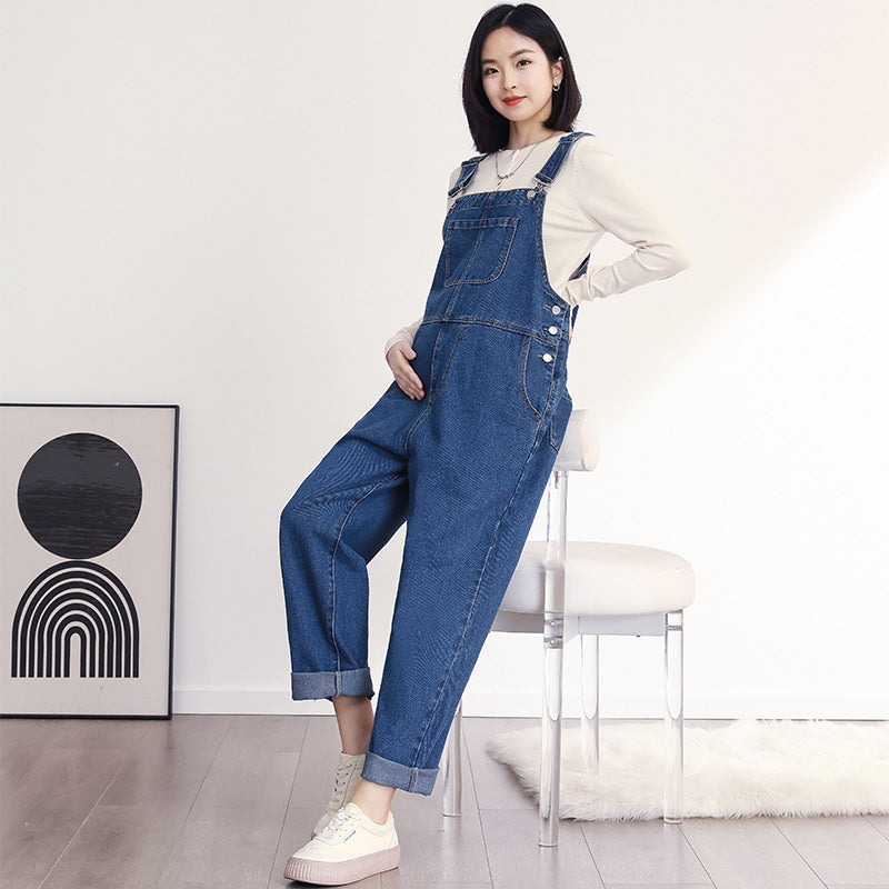 Loose-fit Age-reducing Versatile Maternity Bib Overalls With Tummy Support