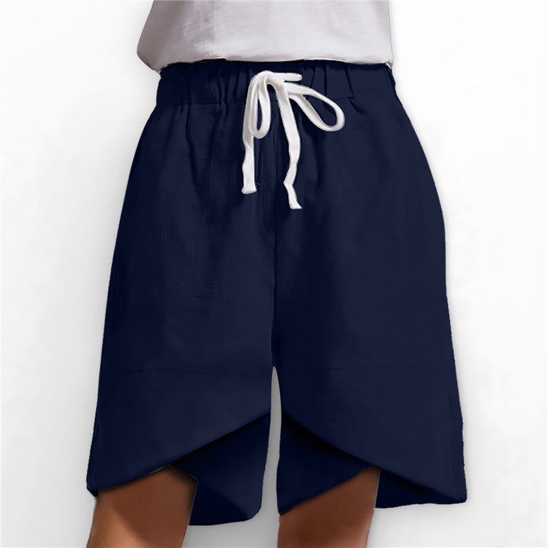 Elastic Waist Wide Leg Pants Pockets Loose Ladies Casual Shorts