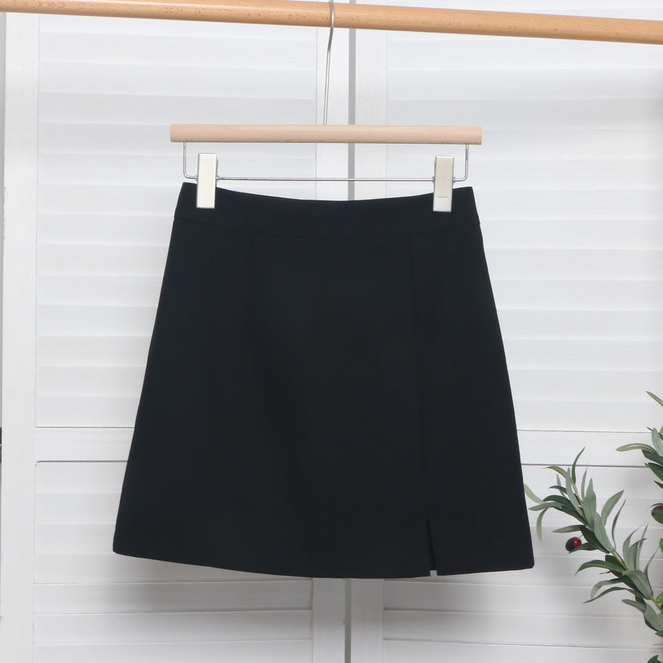 High-waisted Slit Figure-hugging Anti-exposure A-line Mini Skirt