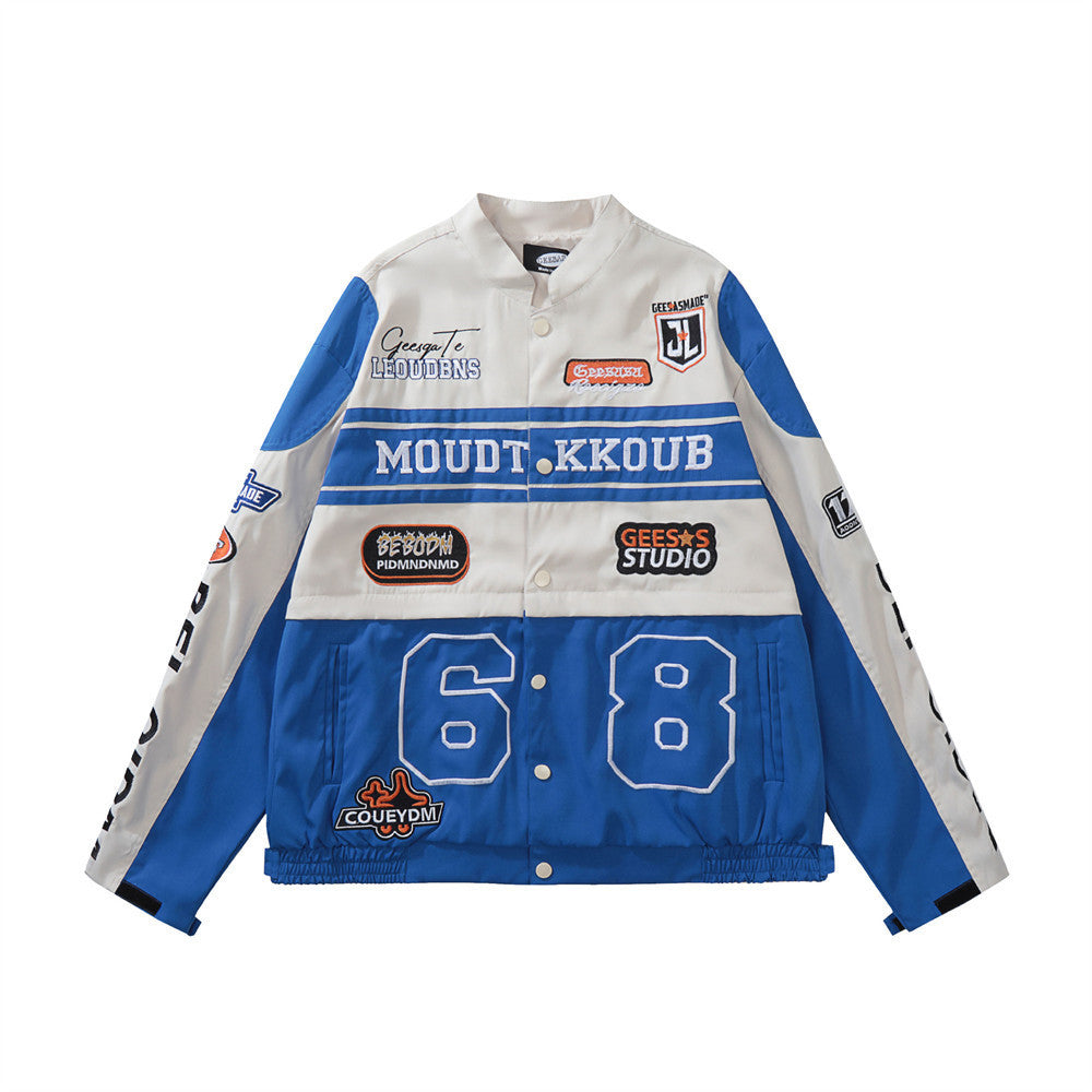 Color Contrast Patchwork Motorcycle Racing Suit Jacket Men