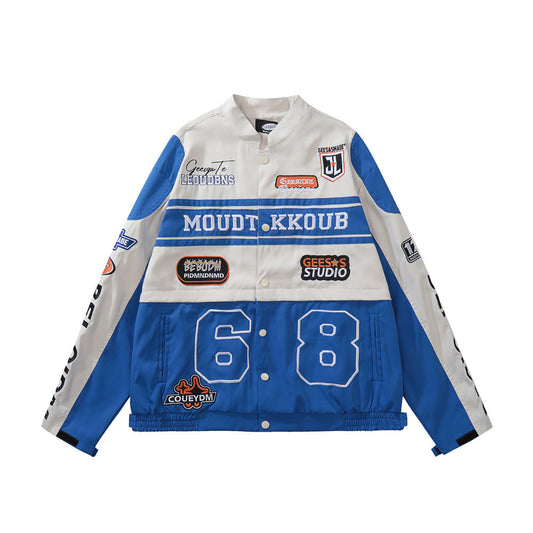 Color Contrast Patchwork Motorcycle Racing Suit Jacket Men