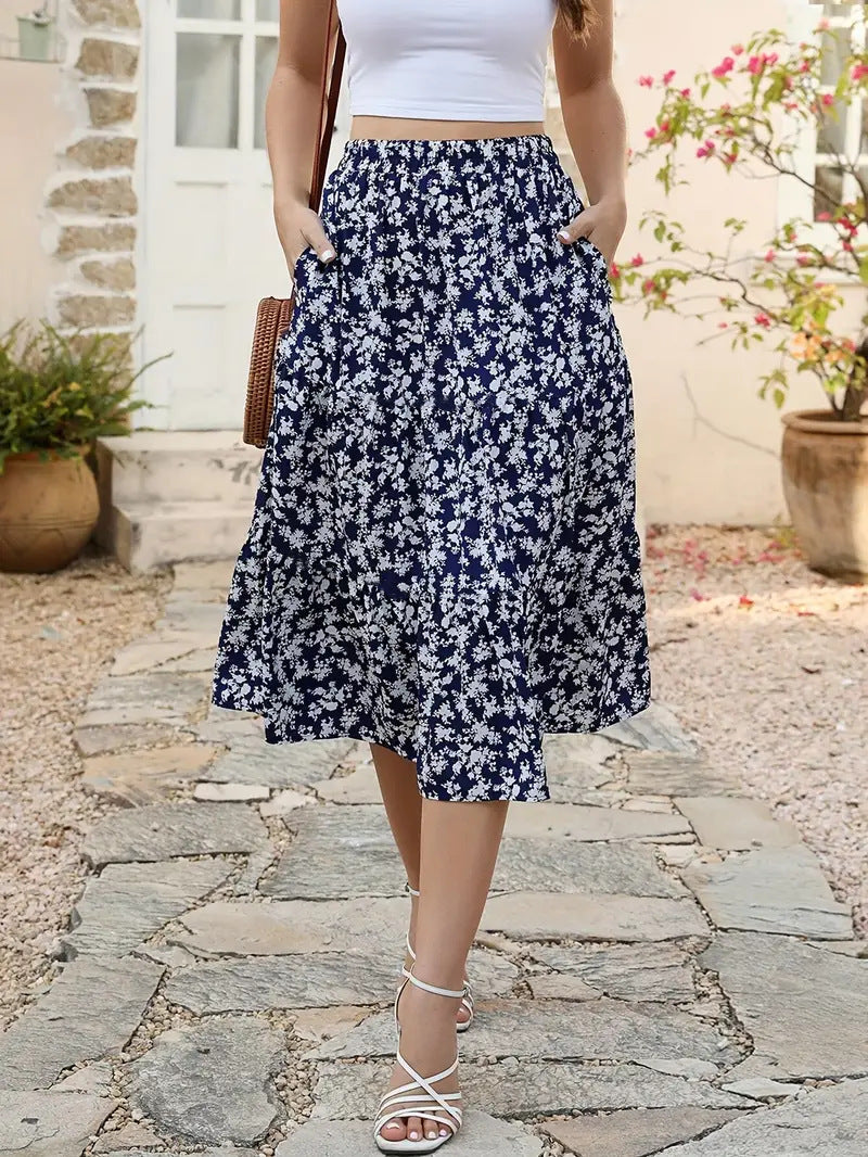 Bestselling Floral-print Vacation Casual Skirt With Real Pockets