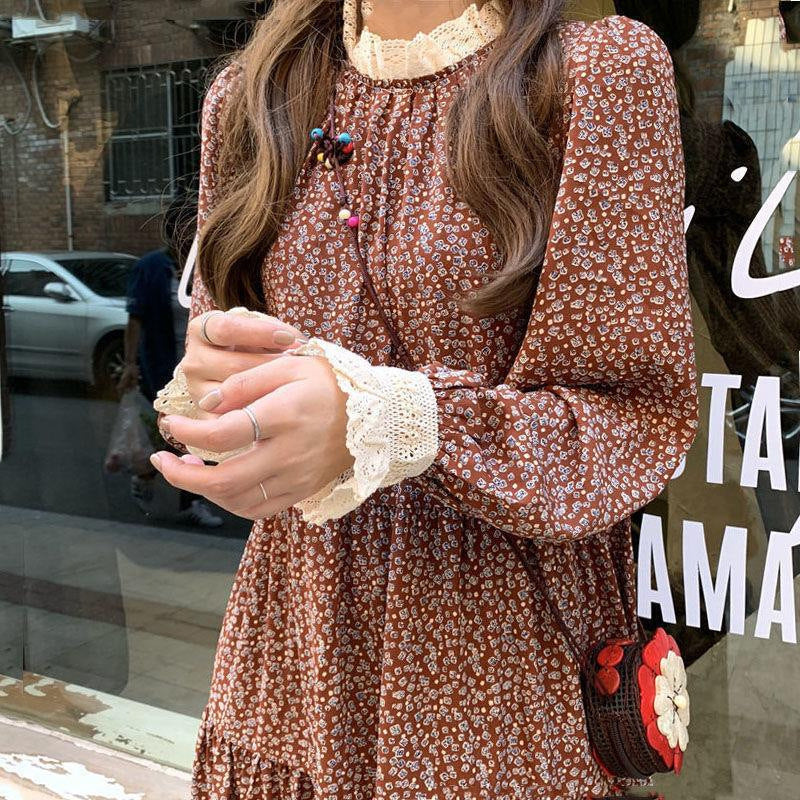 Fragmented Flower Dress Long Sleeve Spring Autumn Winter