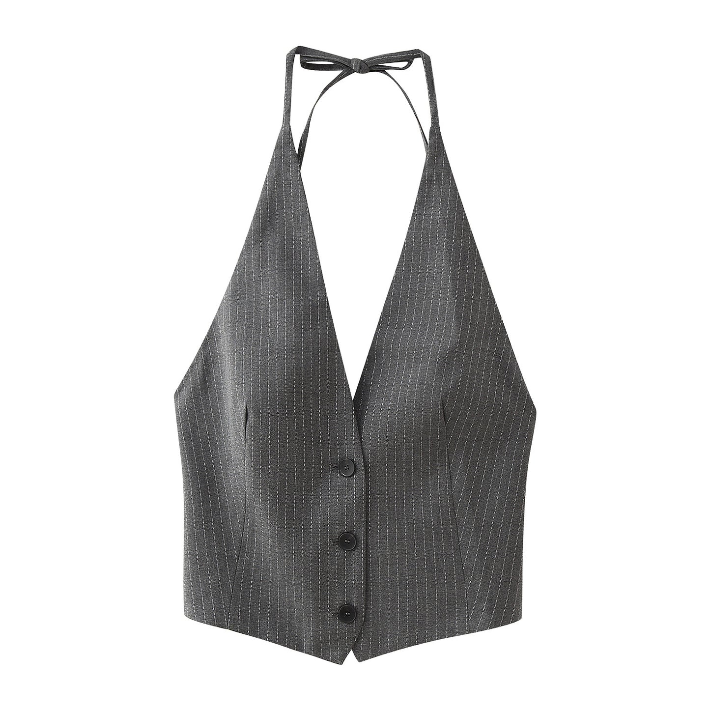 Women's V-neck Backless Pinstripe Vest