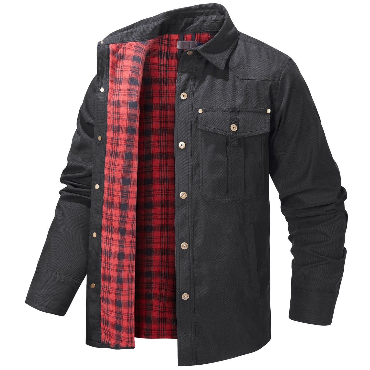 Mens Plus-Size Lapel Plaid Flannel Casual Jacket