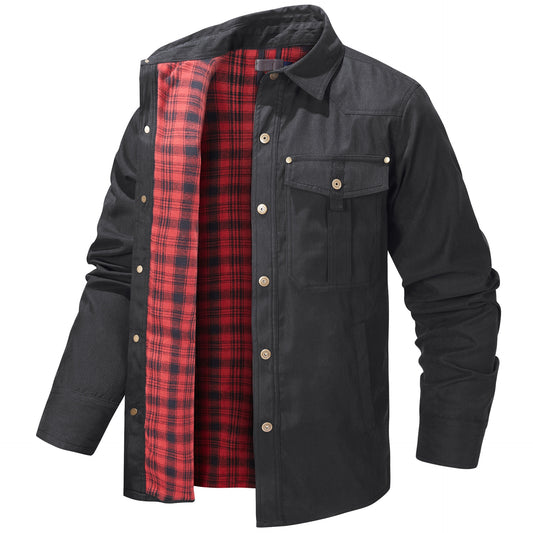 Mens Plus-Size Lapel Plaid Flannel Casual Jacket
