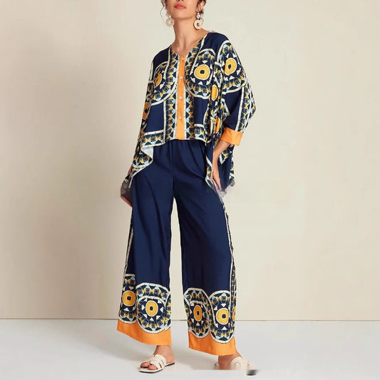 Women's New Fashionable Silky Satin Printed Set